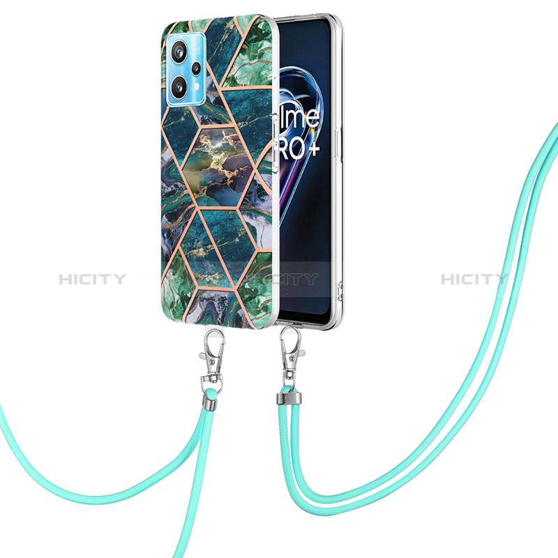 Handyhülle Silikon Hülle Gummi Schutzhülle Flexible Modisch Muster mit Schlüsselband Lanyard Y04B für Realme 9 4G Nachtgrün