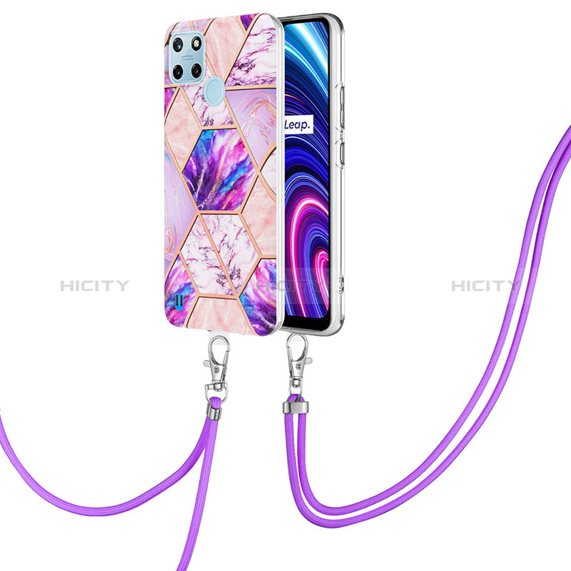 Handyhülle Silikon Hülle Gummi Schutzhülle Flexible Modisch Muster mit Schlüsselband Lanyard Y04B für Realme C25Y India groß