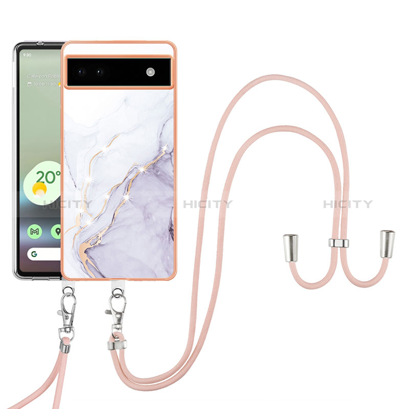 Handyhülle Silikon Hülle Gummi Schutzhülle Flexible Modisch Muster mit Schlüsselband Lanyard Y05B für Google Pixel 6a 5G groß