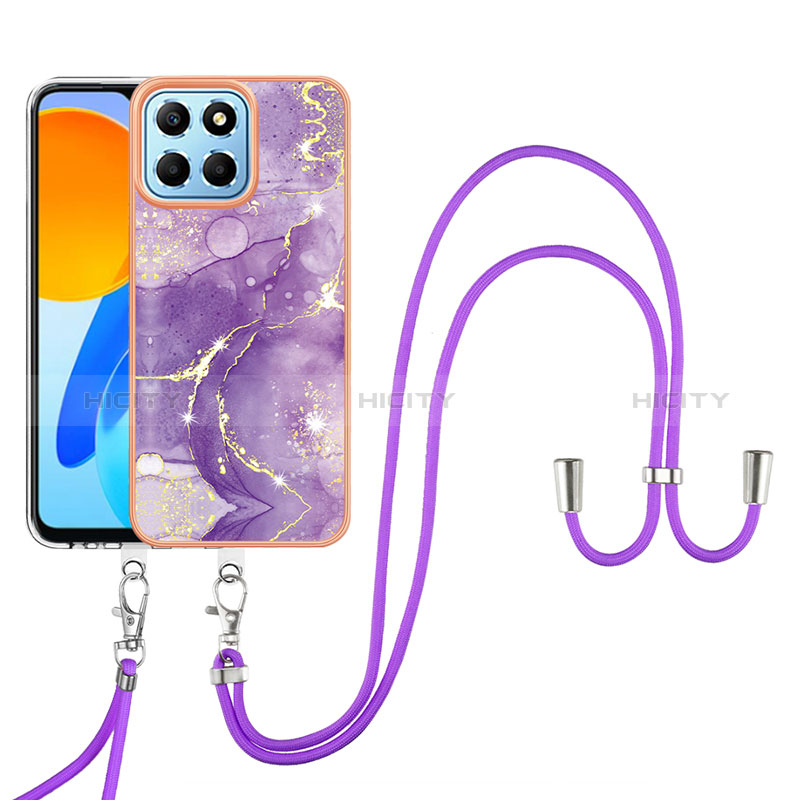 Handyhülle Silikon Hülle Gummi Schutzhülle Flexible Modisch Muster mit Schlüsselband Lanyard Y05B für Huawei Honor X6 5G