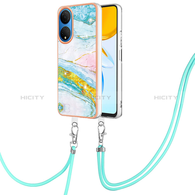 Handyhülle Silikon Hülle Gummi Schutzhülle Flexible Modisch Muster mit Schlüsselband Lanyard Y05B für Huawei Honor X7