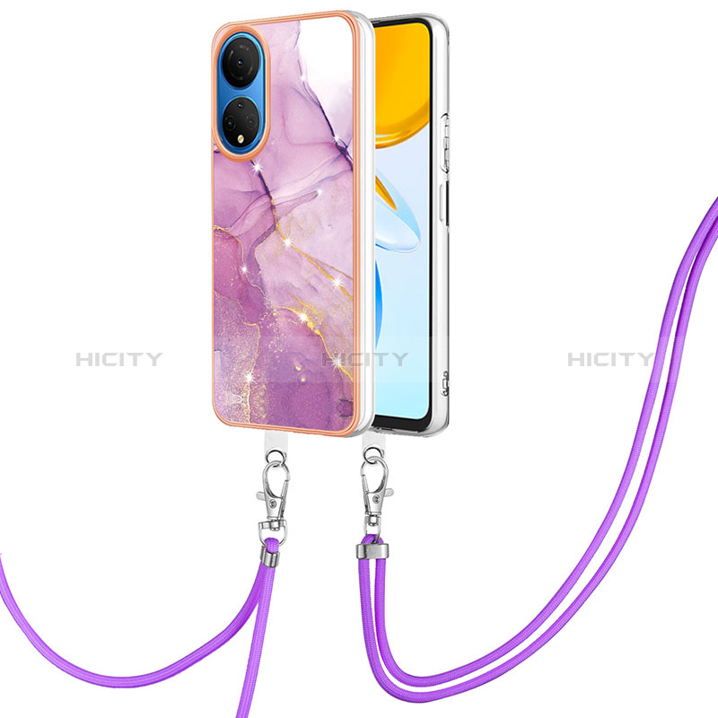 Handyhülle Silikon Hülle Gummi Schutzhülle Flexible Modisch Muster mit Schlüsselband Lanyard Y05B für Huawei Honor X7