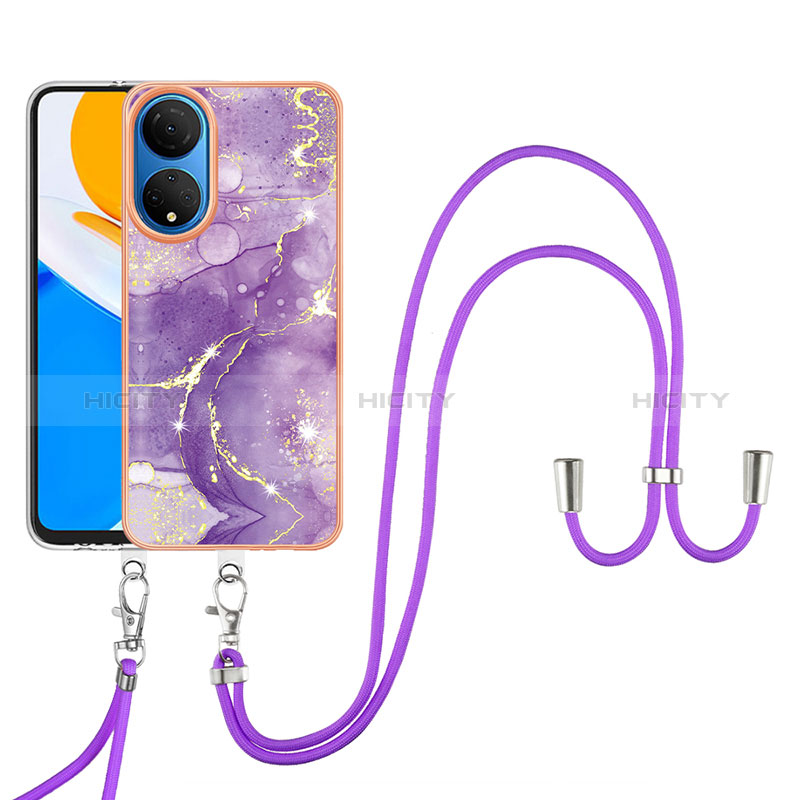 Handyhülle Silikon Hülle Gummi Schutzhülle Flexible Modisch Muster mit Schlüsselband Lanyard Y05B für Huawei Honor X7