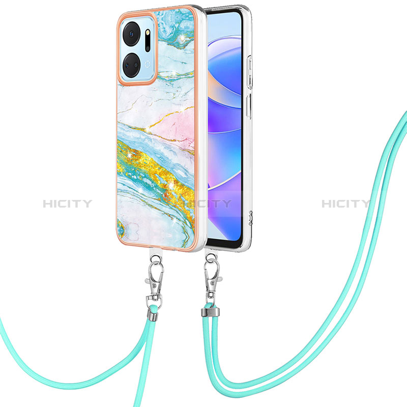 Handyhülle Silikon Hülle Gummi Schutzhülle Flexible Modisch Muster mit Schlüsselband Lanyard Y05B für Huawei Honor X7a groß