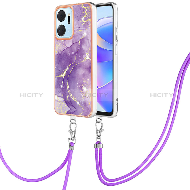 Handyhülle Silikon Hülle Gummi Schutzhülle Flexible Modisch Muster mit Schlüsselband Lanyard Y05B für Huawei Honor X7a groß