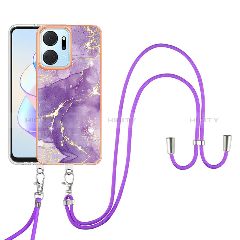 Handyhülle Silikon Hülle Gummi Schutzhülle Flexible Modisch Muster mit Schlüsselband Lanyard Y05B für Huawei Honor X7a groß