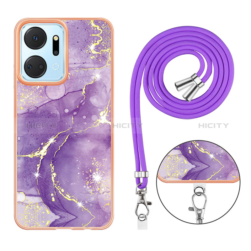 Handyhülle Silikon Hülle Gummi Schutzhülle Flexible Modisch Muster mit Schlüsselband Lanyard Y05B für Huawei Honor X7a groß