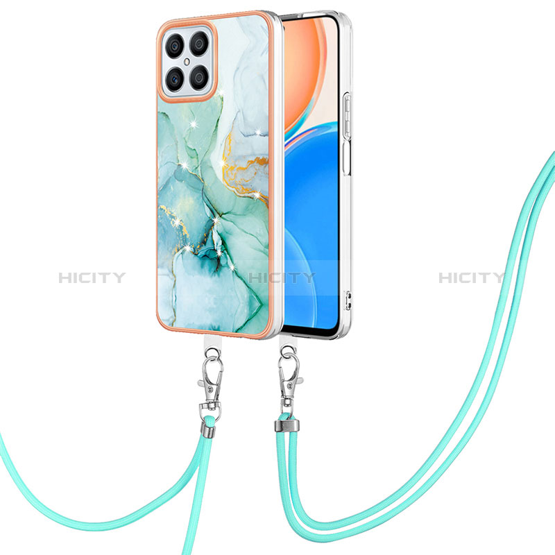 Handyhülle Silikon Hülle Gummi Schutzhülle Flexible Modisch Muster mit Schlüsselband Lanyard Y05B für Huawei Honor X8 4G groß