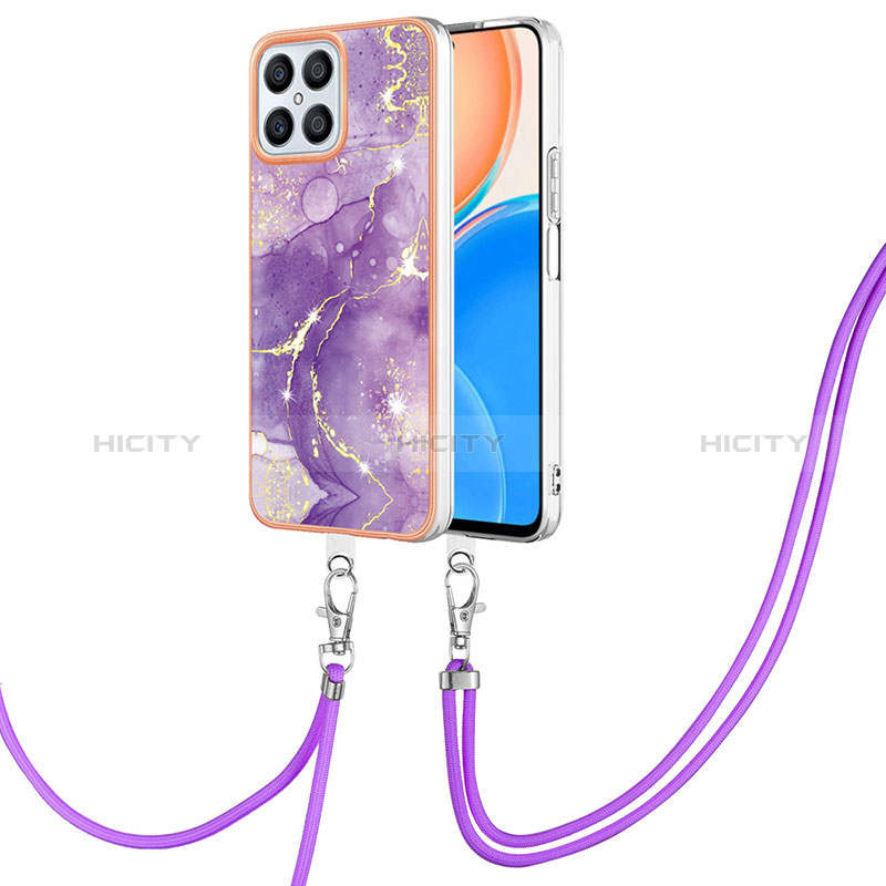 Handyhülle Silikon Hülle Gummi Schutzhülle Flexible Modisch Muster mit Schlüsselband Lanyard Y05B für Huawei Honor X8 4G groß