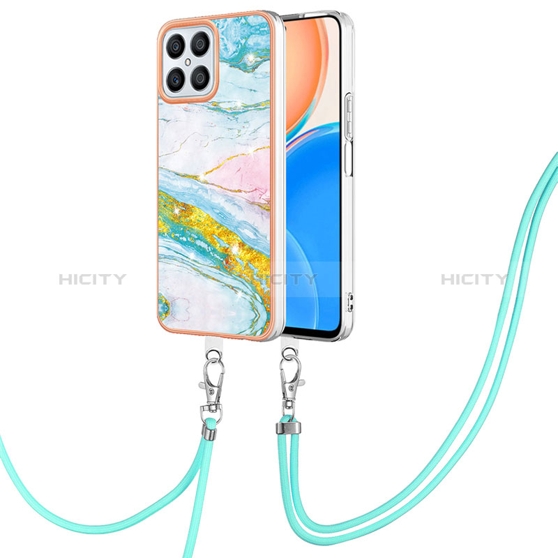 Handyhülle Silikon Hülle Gummi Schutzhülle Flexible Modisch Muster mit Schlüsselband Lanyard Y05B für Huawei Honor X8 4G Bunt