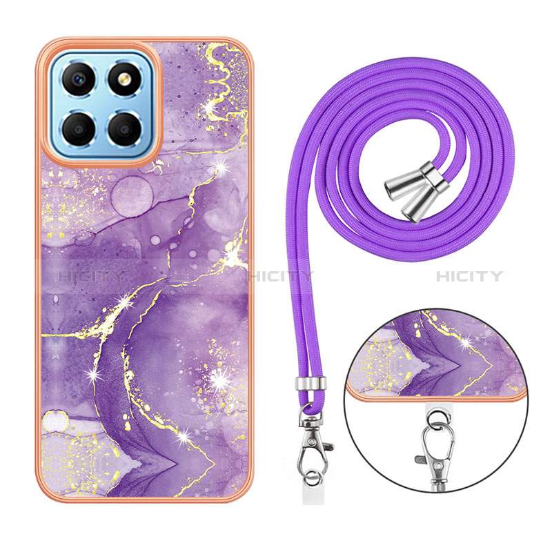 Handyhülle Silikon Hülle Gummi Schutzhülle Flexible Modisch Muster mit Schlüsselband Lanyard Y05B für Huawei Honor X8 5G groß