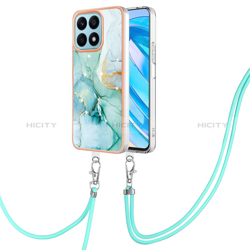 Handyhülle Silikon Hülle Gummi Schutzhülle Flexible Modisch Muster mit Schlüsselband Lanyard Y05B für Huawei Honor X8a 4G groß