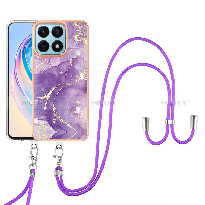 Handyhülle Silikon Hülle Gummi Schutzhülle Flexible Modisch Muster mit Schlüsselband Lanyard Y05B für Huawei Honor X8a 4G groß