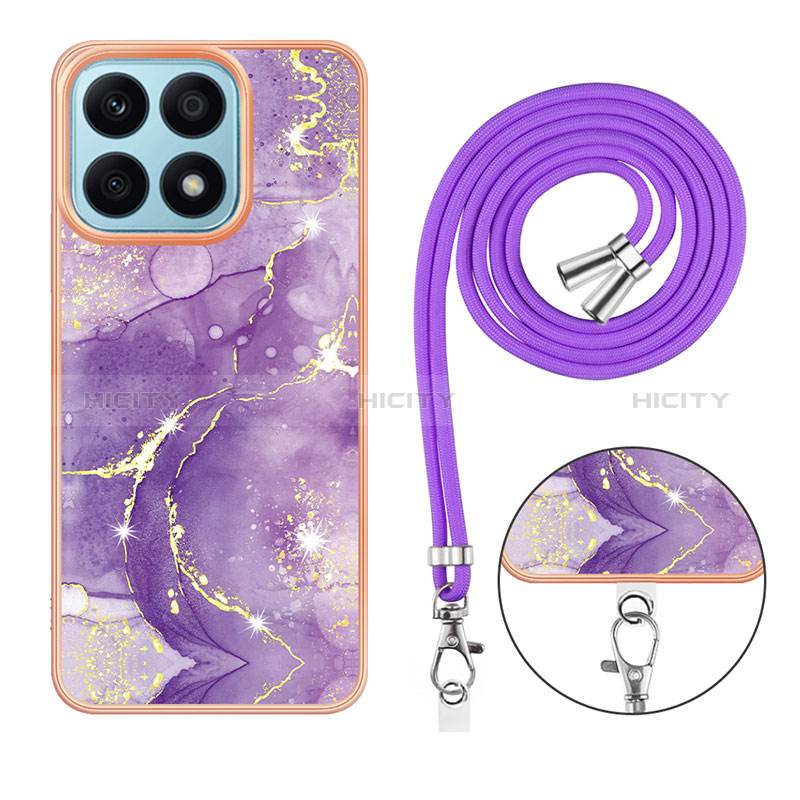 Handyhülle Silikon Hülle Gummi Schutzhülle Flexible Modisch Muster mit Schlüsselband Lanyard Y05B für Huawei Honor X8a 4G