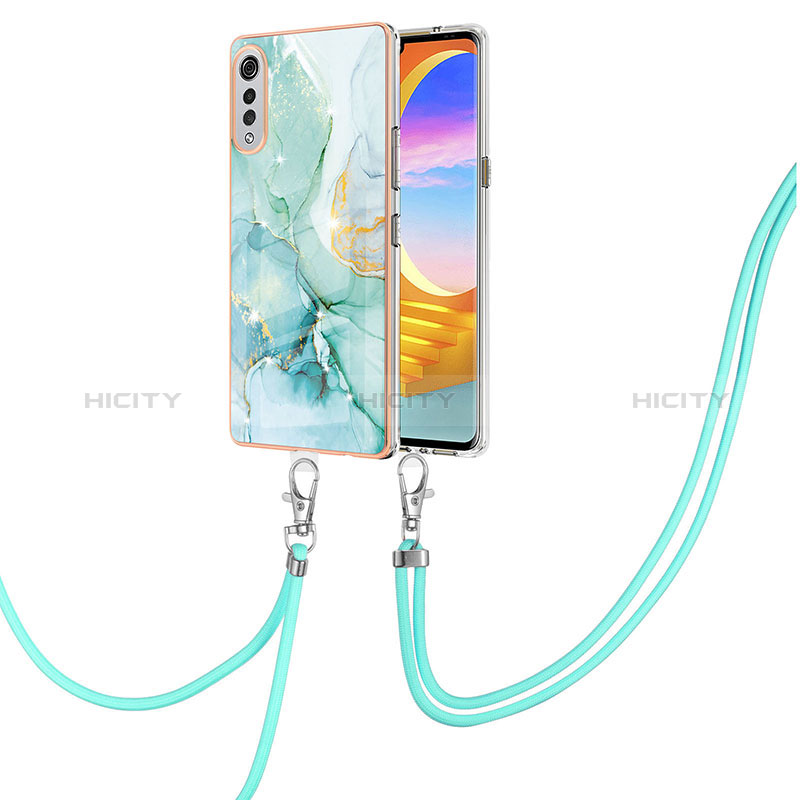 Handyhülle Silikon Hülle Gummi Schutzhülle Flexible Modisch Muster mit Schlüsselband Lanyard Y05B für LG Velvet 4G Grün