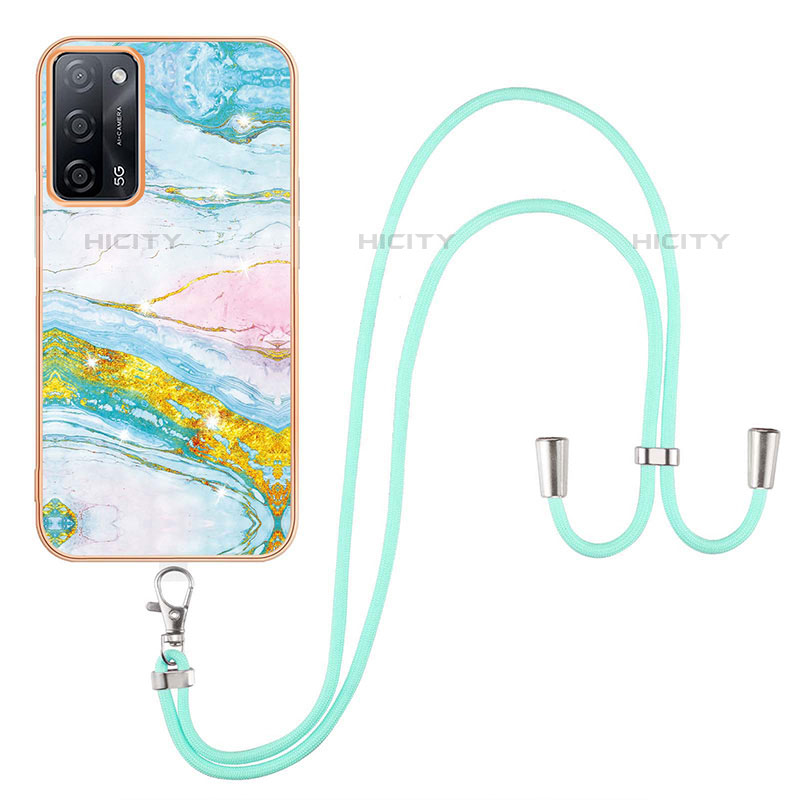 Handyhülle Silikon Hülle Gummi Schutzhülle Flexible Modisch Muster mit Schlüsselband Lanyard Y05B für Oppo A55 5G