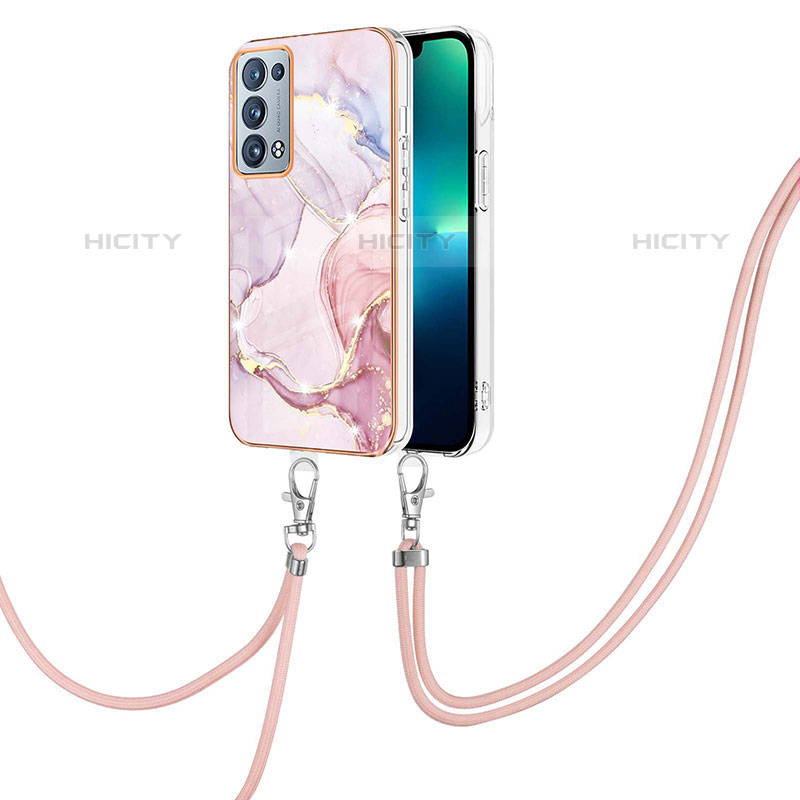 Handyhülle Silikon Hülle Gummi Schutzhülle Flexible Modisch Muster mit Schlüsselband Lanyard Y05B für Oppo Reno6 Pro 5G groß