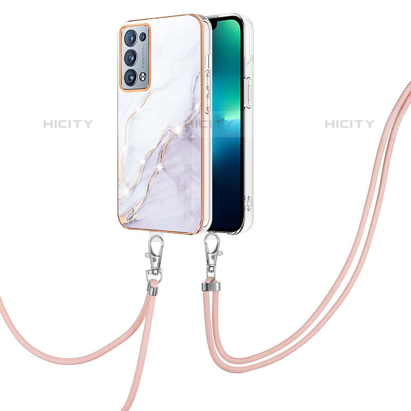 Handyhülle Silikon Hülle Gummi Schutzhülle Flexible Modisch Muster mit Schlüsselband Lanyard Y05B für Oppo Reno6 Pro 5G groß