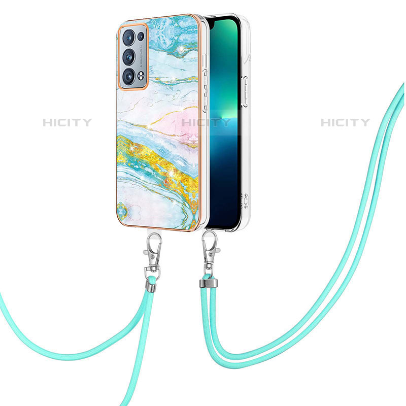 Handyhülle Silikon Hülle Gummi Schutzhülle Flexible Modisch Muster mit Schlüsselband Lanyard Y05B für Oppo Reno6 Pro 5G groß