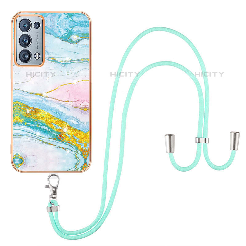 Handyhülle Silikon Hülle Gummi Schutzhülle Flexible Modisch Muster mit Schlüsselband Lanyard Y05B für Oppo Reno6 Pro 5G