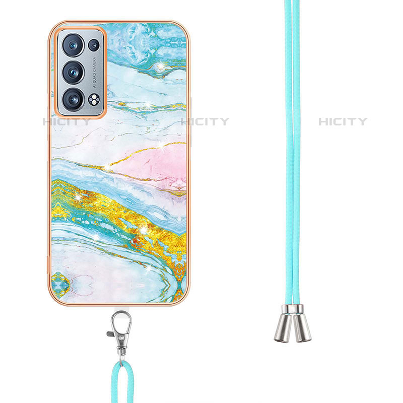 Handyhülle Silikon Hülle Gummi Schutzhülle Flexible Modisch Muster mit Schlüsselband Lanyard Y05B für Oppo Reno6 Pro 5G groß