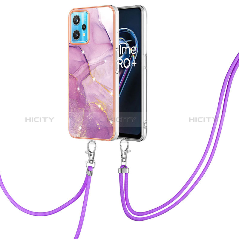 Handyhülle Silikon Hülle Gummi Schutzhülle Flexible Modisch Muster mit Schlüsselband Lanyard Y05B für Realme 9 4G Helles Lila