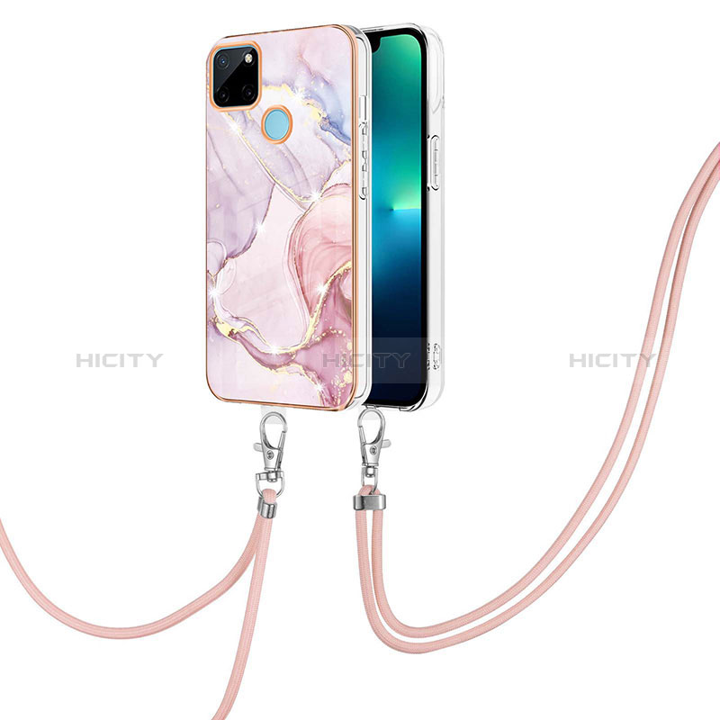 Handyhülle Silikon Hülle Gummi Schutzhülle Flexible Modisch Muster mit Schlüsselband Lanyard Y05B für Realme C21Y Rosa