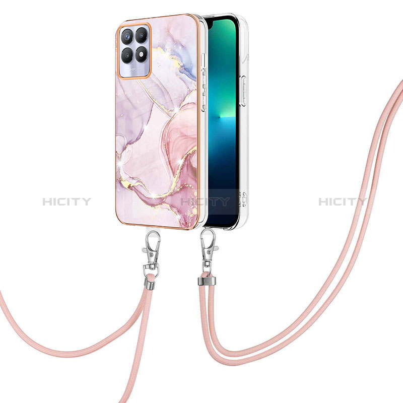 Handyhülle Silikon Hülle Gummi Schutzhülle Flexible Modisch Muster mit Schlüsselband Lanyard Y05B für Realme Narzo 50 4G Rosa Plus