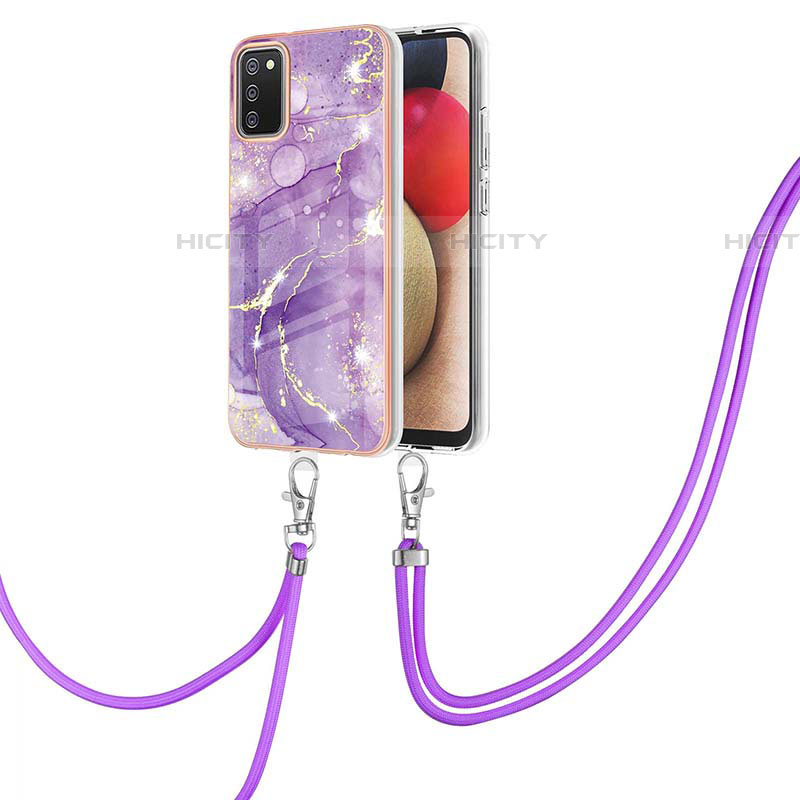 Handyhülle Silikon Hülle Gummi Schutzhülle Flexible Modisch Muster mit Schlüsselband Lanyard Y05B für Samsung Galaxy A03s