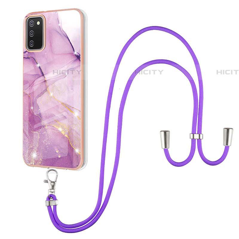 Handyhülle Silikon Hülle Gummi Schutzhülle Flexible Modisch Muster mit Schlüsselband Lanyard Y05B für Samsung Galaxy A03s