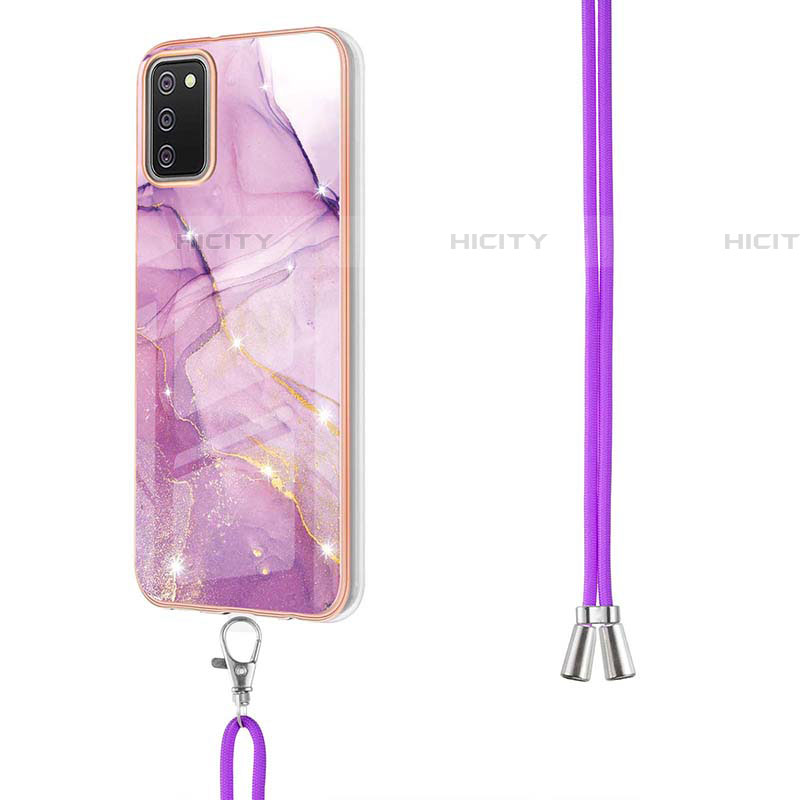 Handyhülle Silikon Hülle Gummi Schutzhülle Flexible Modisch Muster mit Schlüsselband Lanyard Y05B für Samsung Galaxy A03s