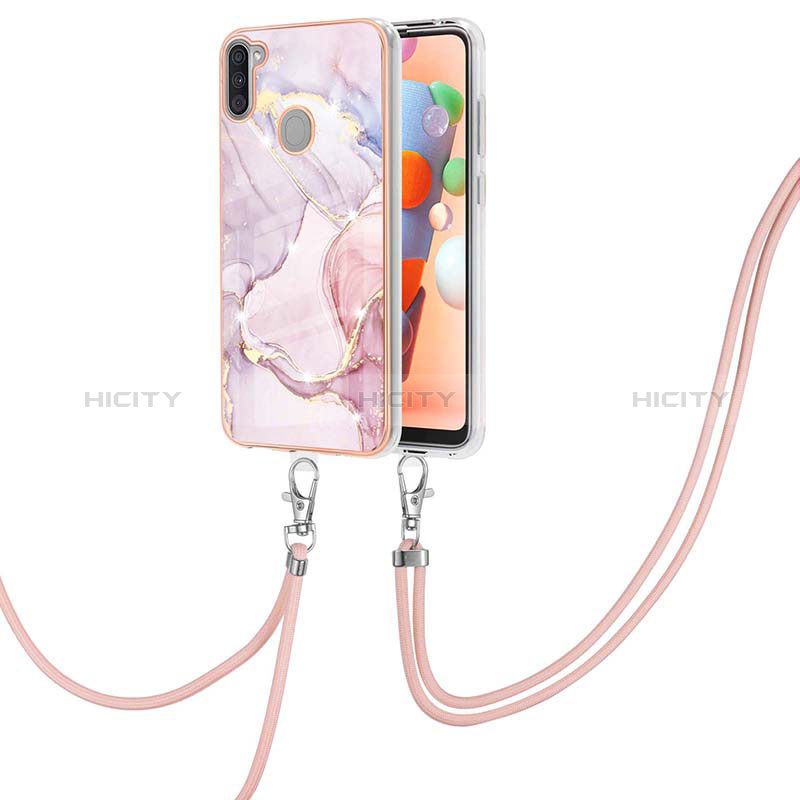 Handyhülle Silikon Hülle Gummi Schutzhülle Flexible Modisch Muster mit Schlüsselband Lanyard Y05B für Samsung Galaxy A11 groß