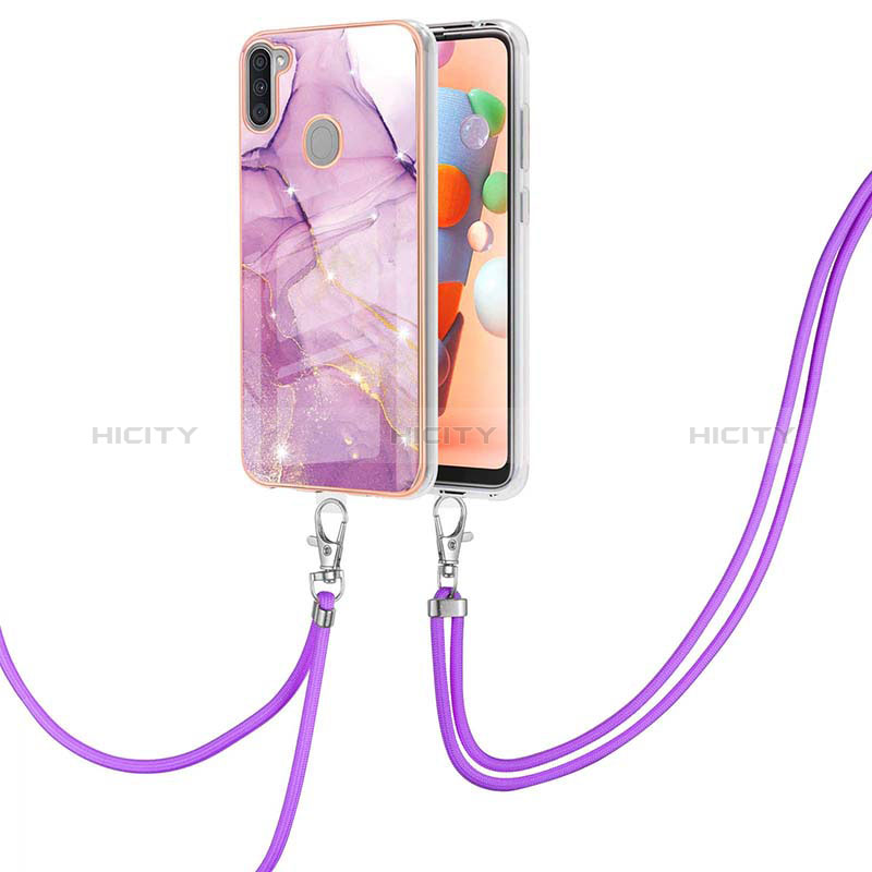 Handyhülle Silikon Hülle Gummi Schutzhülle Flexible Modisch Muster mit Schlüsselband Lanyard Y05B für Samsung Galaxy A11 groß