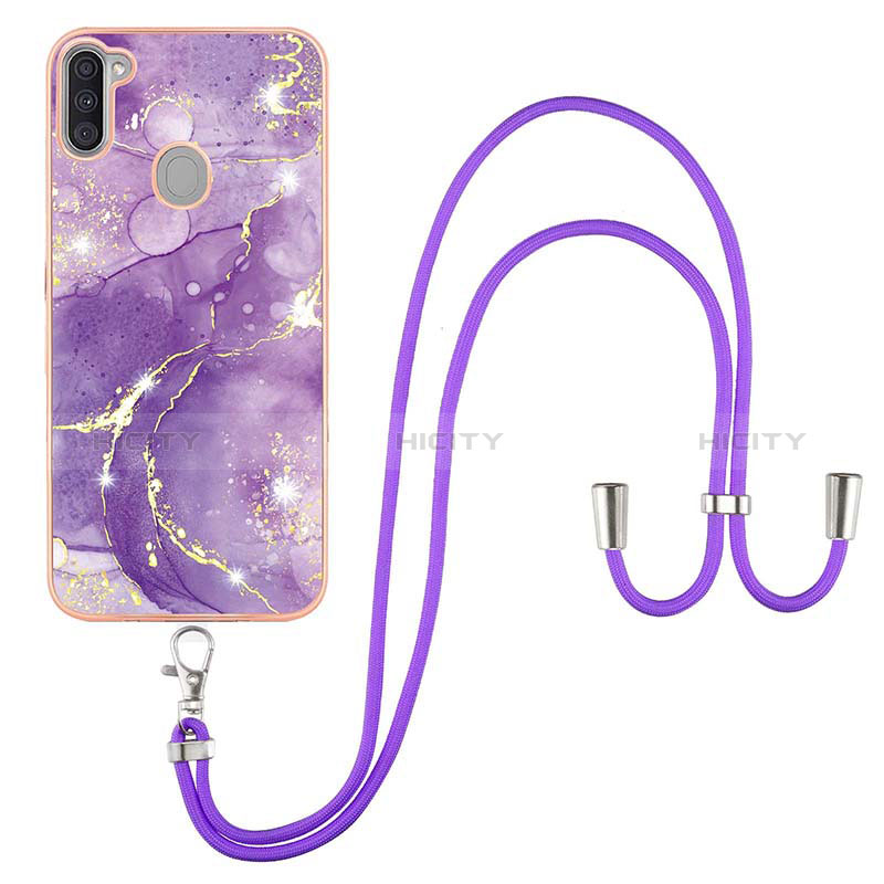 Handyhülle Silikon Hülle Gummi Schutzhülle Flexible Modisch Muster mit Schlüsselband Lanyard Y05B für Samsung Galaxy A11 groß