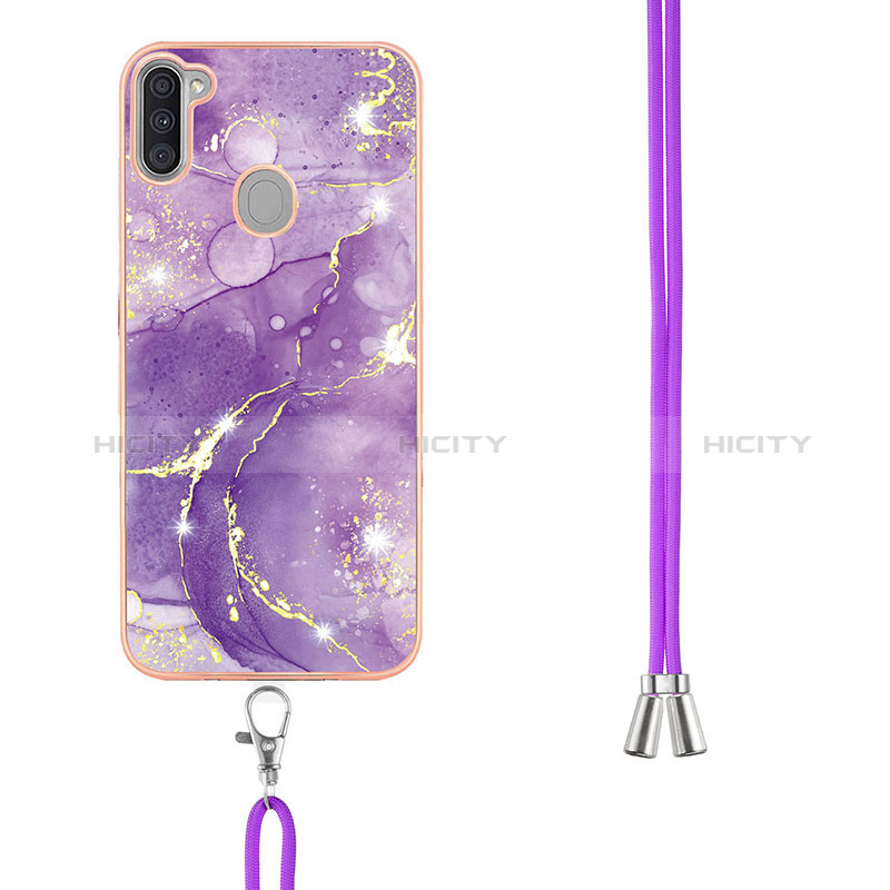 Handyhülle Silikon Hülle Gummi Schutzhülle Flexible Modisch Muster mit Schlüsselband Lanyard Y05B für Samsung Galaxy A11 groß