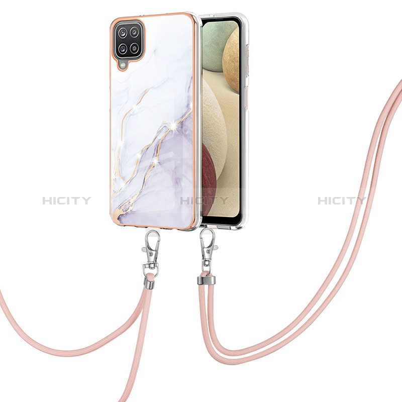 Handyhülle Silikon Hülle Gummi Schutzhülle Flexible Modisch Muster mit Schlüsselband Lanyard Y05B für Samsung Galaxy A12