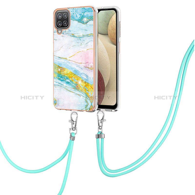 Handyhülle Silikon Hülle Gummi Schutzhülle Flexible Modisch Muster mit Schlüsselband Lanyard Y05B für Samsung Galaxy A12 5G groß