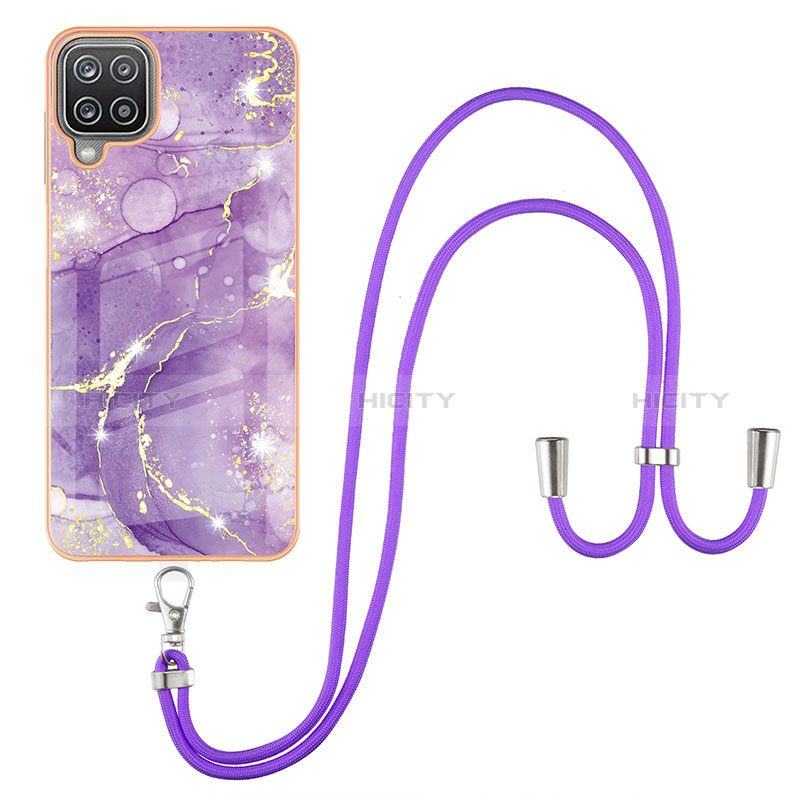 Handyhülle Silikon Hülle Gummi Schutzhülle Flexible Modisch Muster mit Schlüsselband Lanyard Y05B für Samsung Galaxy A12 5G groß