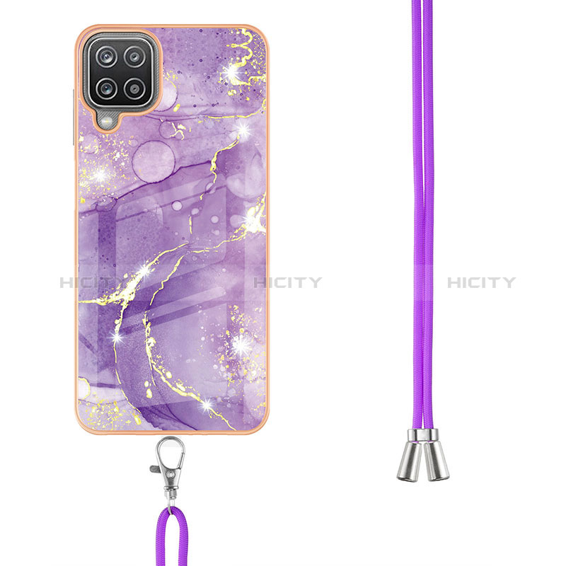 Handyhülle Silikon Hülle Gummi Schutzhülle Flexible Modisch Muster mit Schlüsselband Lanyard Y05B für Samsung Galaxy A12