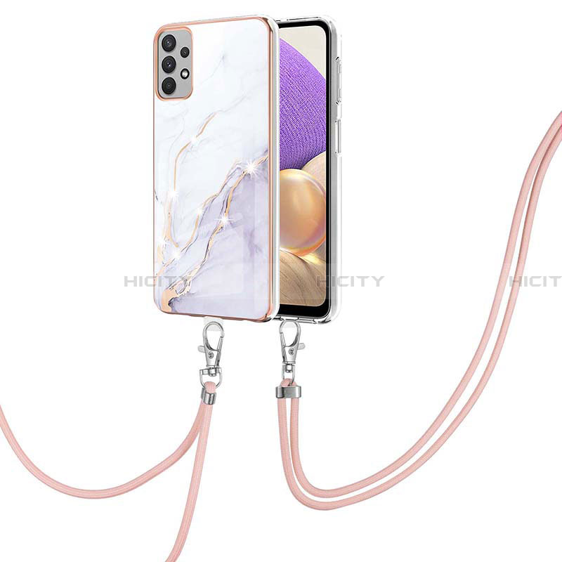 Handyhülle Silikon Hülle Gummi Schutzhülle Flexible Modisch Muster mit Schlüsselband Lanyard Y05B für Samsung Galaxy A13 4G Weiß Plus