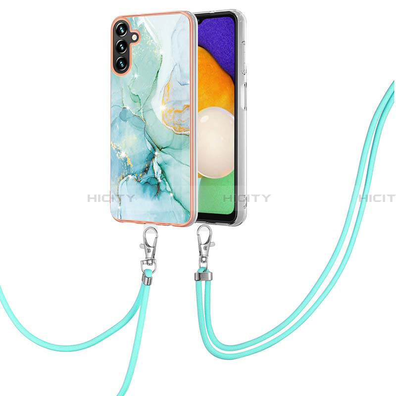 Handyhülle Silikon Hülle Gummi Schutzhülle Flexible Modisch Muster mit Schlüsselband Lanyard Y05B für Samsung Galaxy A13 5G Grün