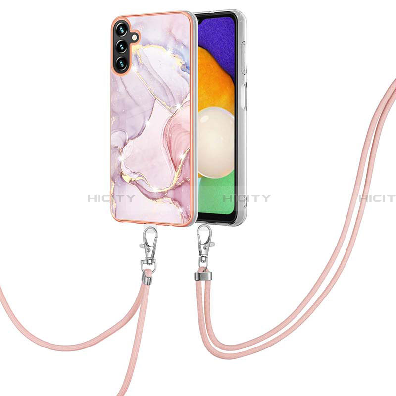 Handyhülle Silikon Hülle Gummi Schutzhülle Flexible Modisch Muster mit Schlüsselband Lanyard Y05B für Samsung Galaxy A13 5G Rosa