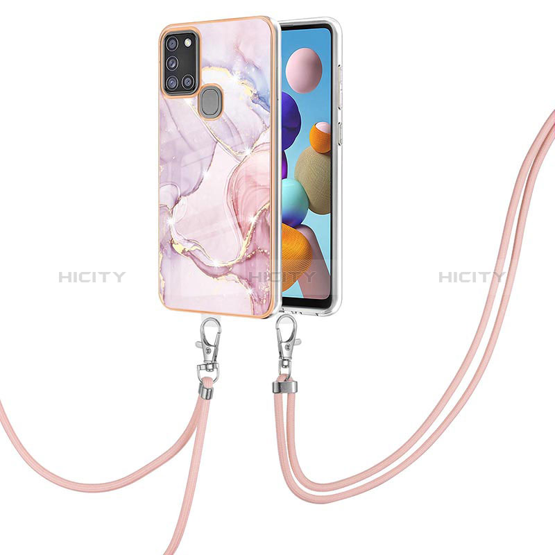 Handyhülle Silikon Hülle Gummi Schutzhülle Flexible Modisch Muster mit Schlüsselband Lanyard Y05B für Samsung Galaxy A21s groß