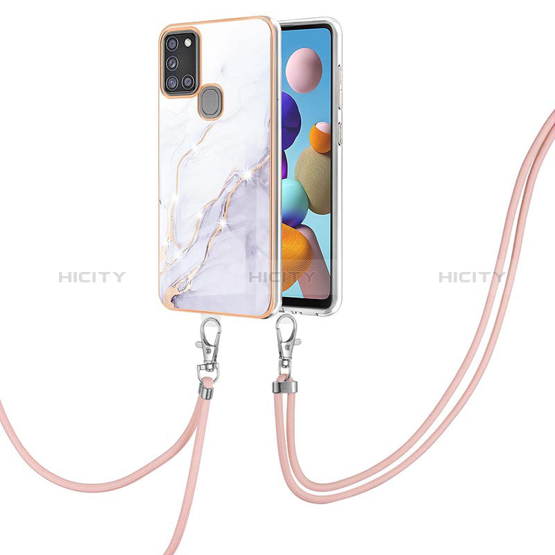 Handyhülle Silikon Hülle Gummi Schutzhülle Flexible Modisch Muster mit Schlüsselband Lanyard Y05B für Samsung Galaxy A21s groß