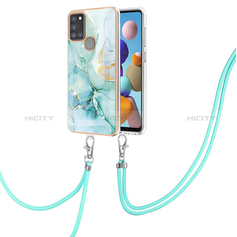 Handyhülle Silikon Hülle Gummi Schutzhülle Flexible Modisch Muster mit Schlüsselband Lanyard Y05B für Samsung Galaxy A21s