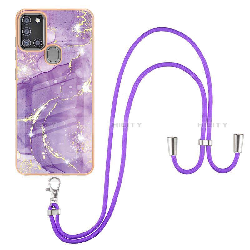 Handyhülle Silikon Hülle Gummi Schutzhülle Flexible Modisch Muster mit Schlüsselband Lanyard Y05B für Samsung Galaxy A21s groß