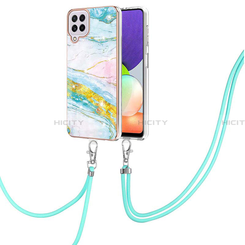 Handyhülle Silikon Hülle Gummi Schutzhülle Flexible Modisch Muster mit Schlüsselband Lanyard Y05B für Samsung Galaxy A22 4G Bunt