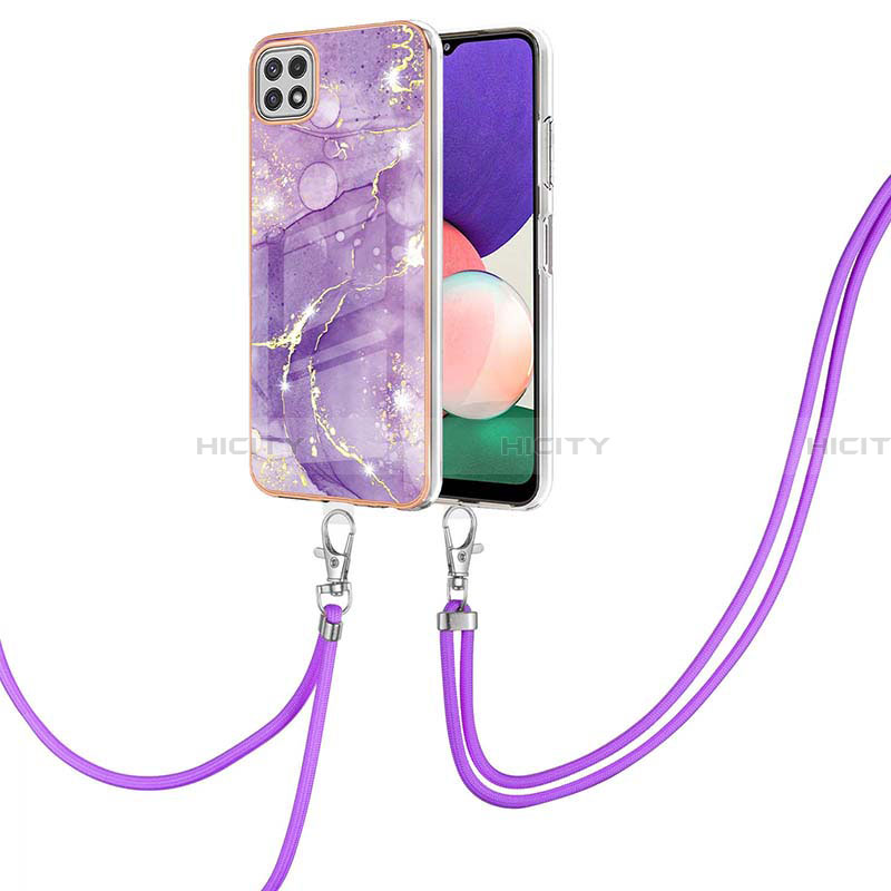 Handyhülle Silikon Hülle Gummi Schutzhülle Flexible Modisch Muster mit Schlüsselband Lanyard Y05B für Samsung Galaxy A22 5G