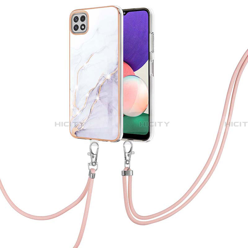 Handyhülle Silikon Hülle Gummi Schutzhülle Flexible Modisch Muster mit Schlüsselband Lanyard Y05B für Samsung Galaxy A22 5G groß