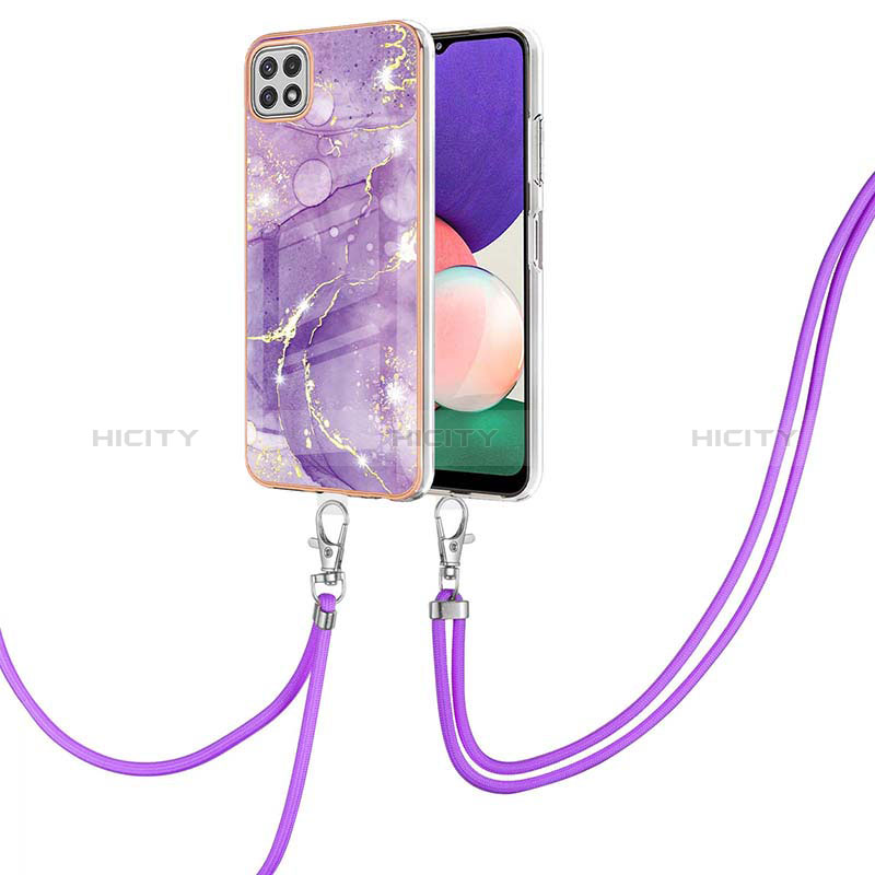 Handyhülle Silikon Hülle Gummi Schutzhülle Flexible Modisch Muster mit Schlüsselband Lanyard Y05B für Samsung Galaxy A22s 5G